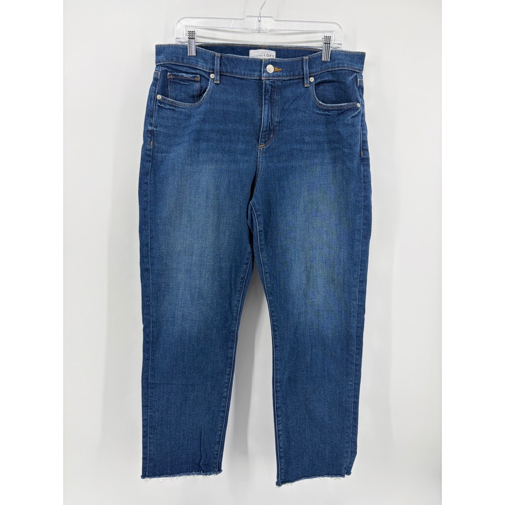 LOFT Womens 32/14 Blue Super Soft Girlfriend Jeans Raw Hem Medium Wash Stretch